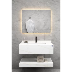Single Normal Basin Artificial Marble Bathroom 80 cm, White With Golden Veins | Algafary Sanitary ware
