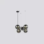 Pendant Light, Black and Gray Color, Size 56x24 cm, Cable Length 150 cm, 5 Bulbs