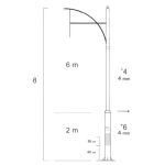 Aluminum street lighting pole, high 8 meters , thick 4 mm, base 900 mm