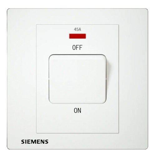 45A 1 Gang Double Pole Switch with Neon Indicator, White, 86x86mm, 250V | Siemens (Delta Relfa)