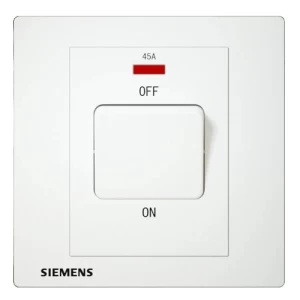 45A 1 Gang Double Pole Switch with Neon Indicator, White, 86x86mm, 250V | Siemens (Delta Relfa)