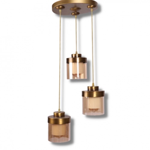 LED Pendant 3 Lamps, Golden Color, Diameter 40 cm, Base Size 35 cm | Matkel Store