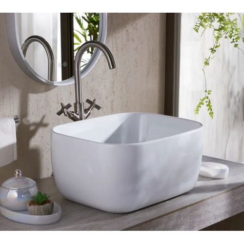 Counter Porcelain Wash Basin 50×40×25 cm, White Color Lola Model | Abyat Company