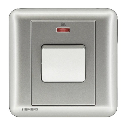 45A 1 Gang Double Pole Switch with Neon Indicator, 86x86mm, Dark Silver | Siemens (Delta Seata)