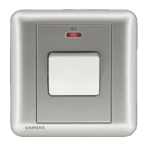 45A 1 Gang Double Pole Switch with Neon Indicator, 86x86mm, Dark Silver | Siemens (Delta Seata)