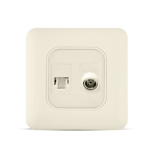 فيش RJ11 6P6C + فيش تليفزيون مائل 7×7 سم، لون بيج | Spectra