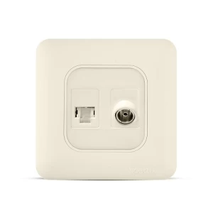 فيش RJ11 6P6C + فيش تليفزيون مائل 7×7 سم، لون بيج | Spectra