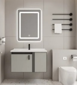 Decorative Aluminum Wall Hung Sink Vanity Unit 60 cm Grey with Mirrored Medicine Cabinet | Al Muhaidib Sanitary and Ceramic
