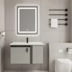 Decorative Sink Aluminum Wall Hung Vanity Unit, 60 cm Grey Color with Mirrored Medicine Cabinet