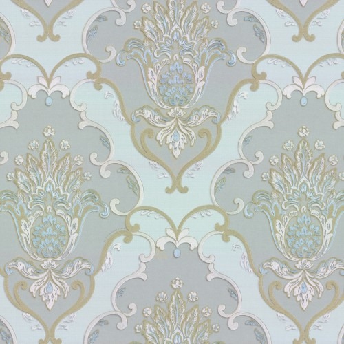 Classic Wallpaper Gray with Sky Blue, Size 10m×1.06m, Model 83011 | Balbaid Decor Company