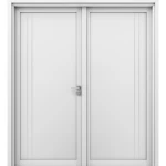 باب خشبي مزدوج للمداخل بريميوم بتصميم أنيق، لون ابيض، أبعاد 220 × 235 سم، موديل TR17
