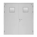 Fire door SFFECO  galvanized steel   with square glass window Model SF/DD  Double Door leaf size 1950×1900   mm  Color Gray