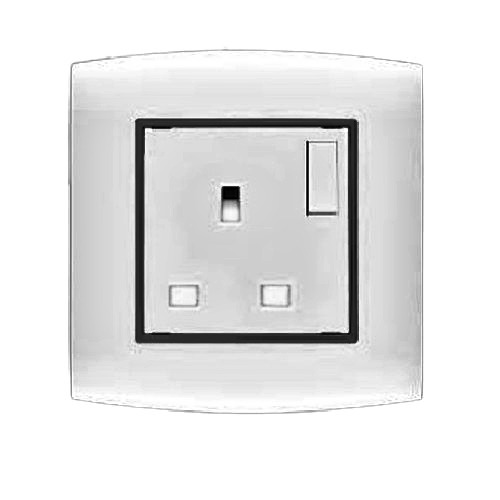 Electrical Switch Socket 2 Way 13 Amp 7x7 cm Silver with Black Ring | Al Fanar