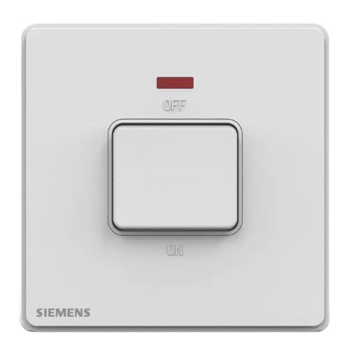 مفتاح مفرد 45 امبير ثنائي القطب مع مؤشر ضوئي (نيون) ابيض 86×86 مم 250 فولت | Siemens (دلتا بيليوس)