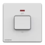 مفتاح مفرد 45 امبير ثنائي القطب مع مؤشر ضوئي (نيون)، ابيض، مقاس 86×86 مم، 250 فولت، ماركة سيمنز (دلتا بيليوس)