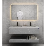 Double Basin Artificial Marble Bathroom 120 cm, with LED Mirror, Leaden With White Veins