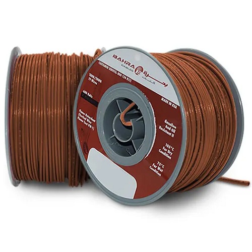 Saudi American THHN electrical wire, from BAHRA, 600 volts, 12 AWG, made of stranded copper, with PVC insulation, Brown color, Nylon Jacket.