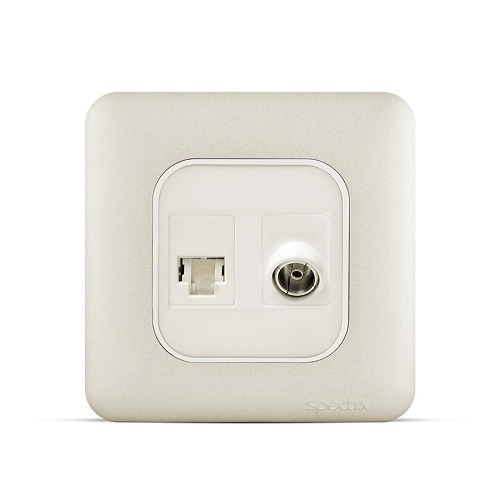 فيش RJ11 6P6C + فيش تليفزيون مائل 7×7 سم، لون شامبين | Spectra
