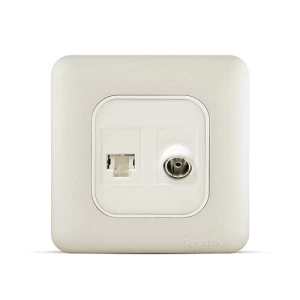 فيش RJ11 6P6C + فيش تليفزيون مائل 7×7 سم، لون شامبين | Spectra