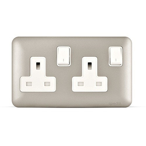13A 2 Gang Socket with Double Pole Switch, Titanium Color, 7x14cm, 250V | SPECTRA