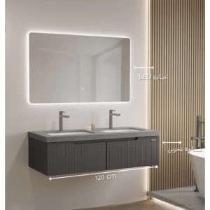 Luxurious Double Basin Plywood Wash Basin 120x48 cm, Grey with LED Mirror | Albayt Alaniq Sanitary Tools