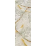 Glossy decorative marble alternative, size 122 x 290 cm, color beige with golden veins, model A038