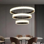 Modern Black Metal Chandelier, Adjustable Height from 40 cm to 150 cm, Diameter 80+60+40 cm