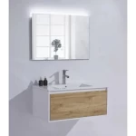 Marble Surface Ceramic Wash Basin Size 80 cm, Light woody with Wooden Cabinet