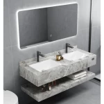 Artificial Marble WashBasin Double Basin, Width 120 cm, Depth 50 cm, Height 10 cm with LED Mirror, Grey Color
