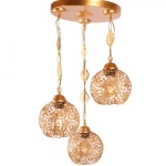 Modern LED Chandelier 3 lamps, Golden Color, Height 70cm, Diameter 40 cm, Wire Length 70 cm
