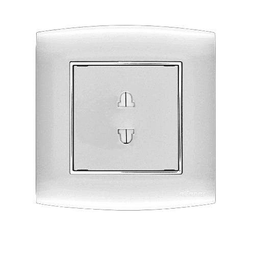 Electrical Switch Socket 2 Holes 16 Amp 7x7 cm Silver with Chrome Ring | Al Fanar