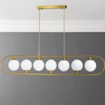 Modern Chandelier with Golden Frame and 7 Lighted Spheres, Gold Color, Width 116 cm