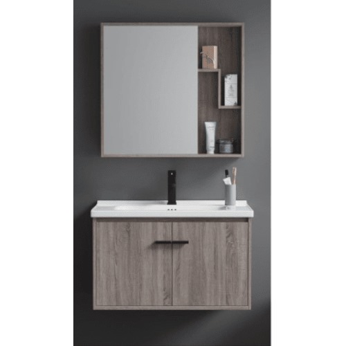 Bathroom Washbasin 80 cm Light Woody with Wooden Cabinet and Pharmacy Mirror | Al Muhaidib Sanitary and Ceramic