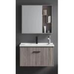 Bathroom washbasin With Wooden Cabinet And Pharmacy With Mirror Size 80 cm, Light Woody