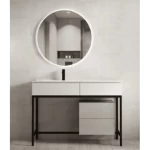 Ceramic Marble Top Bathroom washbasin, Gray Color, Size 46×120 cm with Wooden Cabinet