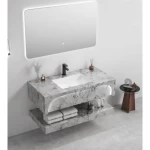 Bathroom Single Basin Artificial Marble, Size 60×50 cm, With LED Mirrors, gray color