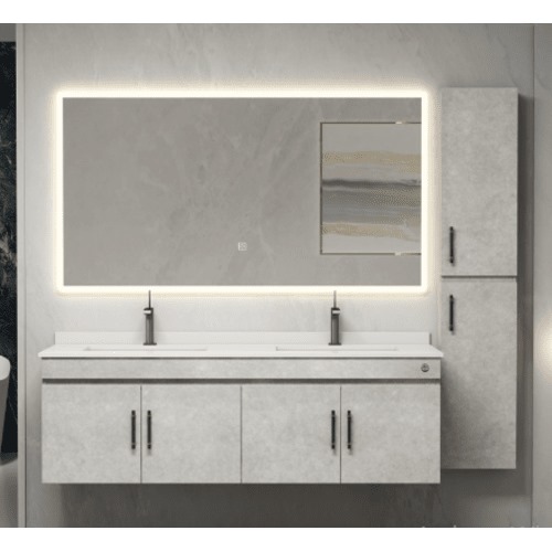 Decorative Wooden Washbasin LED Mirror 150x52x49 cm, Light Gray | Algafary Sanitary ware