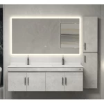 Decorative Wooden Washbasin LED Mirror, Width 150 cm x Depth 52 cm x height 49 cm, Light Gray Color