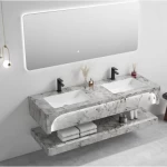 مغسلة  حمام رخام صناعي ليزر مودرن حوضين 120×50 سم مع مرايا ليد