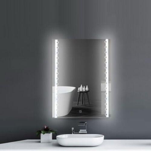 Silver Rectangular Mirror 60x80 cm with Circular Decoration & Touch LED Light, Silver | Silver