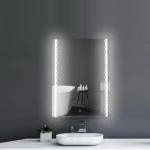 مرآة سيلفر مستطيلة زخرفة دائرية مع إضاءة ليد باللمس، مقاس 60 × 80 سم، لون فضي