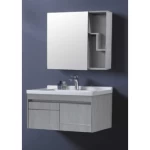 Bath Washbasin With Wooden Cabinet, Pharmacy Cabinet And Mirror Size 80x46 cm, Light Gray