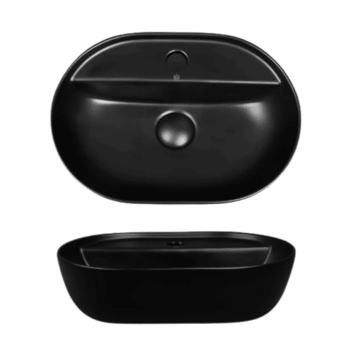 Oval Shape Ceramic Counter Top WashBasin 12×30×43 cm, Matt Black | Hatch Company