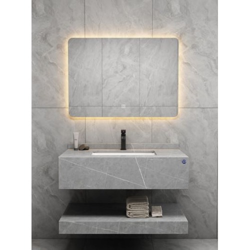 Artificial Marble Normal Basin with LED Mirror 100 cm, Leaden with White Veins | Algafary Sanitary ware