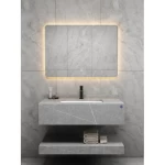 Artificial Marble Normal Basin with LED Mirror Size 100 cm, Leaden With White Veins Color