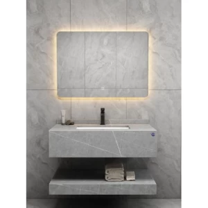 Artificial Marble Normal Basin with LED Mirror 100 cm, Leaden with White Veins | Algafary Sanitary ware