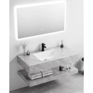Marble Gray Ceramic Basin Artificial Marble Sink with Porcelain Surface and Shelf, LED Mirrors, 60×50×80 cm | Al Muhaidib Sanitary and Ceramic