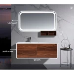 Wooden Decorative Washbasin  with LED mirrors and Shelf, Size 120×50 cm, Gray and woody brown Color