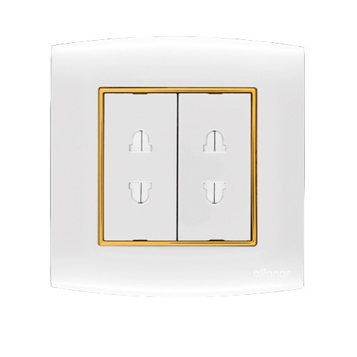 Universal Socket Two Holes 2G 16 Amp 7x7 cm White with Gold Ring | Al Fanar
