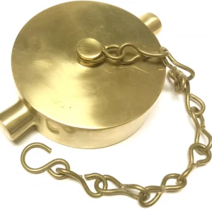 Cap with Chain for Fire Hose Valve 2-1/2 inch Brass Color | Tops fireman